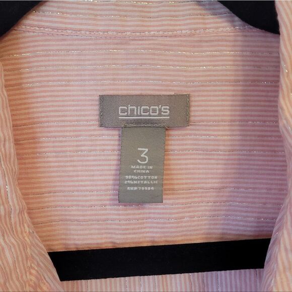 Chico's Women's Light Pink Metallic Stripe Button Down Shirt Size 3/XL - Picture 3 of 5